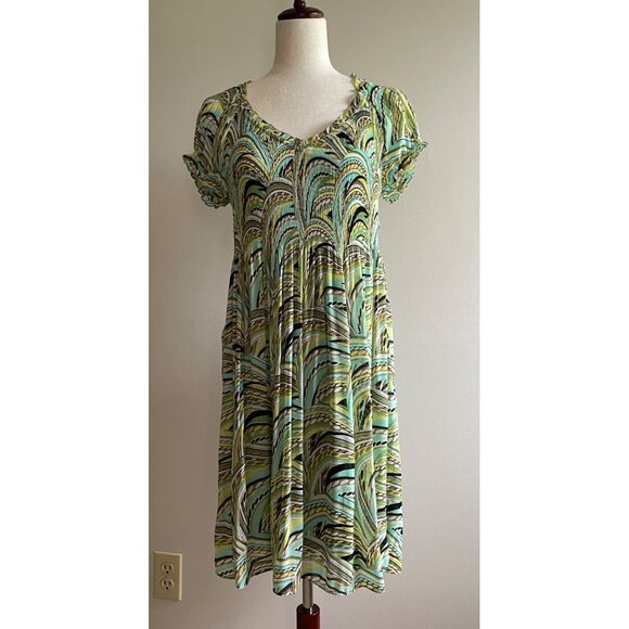 Melissa Paige Dresses & Skirts - Melissa Paige Smocked Puff Sleeve Dress Womens L Green Print Lined Flowy